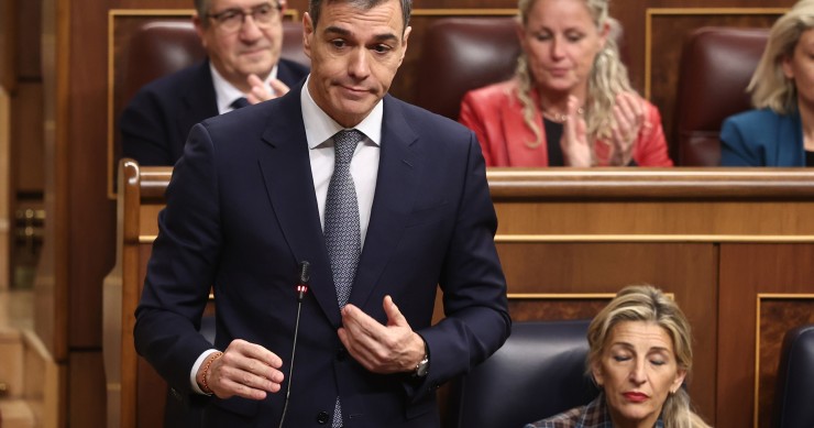 El presidente del Gobierno, Pedro Sánchez, interviene durante una sesión de control, Congreso de los Diputados, a 12 de febrero de 2025, en Madrid (España). 