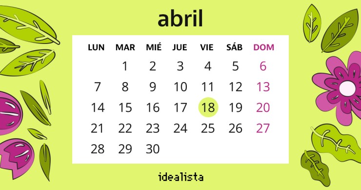 Calendario abril 2025