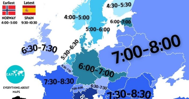 Horario habitual de cena en los distintos países de Europa