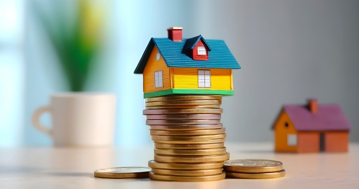 Cómo mantener la deducción por inversión en vivienda habitual al cambiar de hipoteca Casa de juguete con monedas simbolizando ahorro en hipoteca y deducciones fiscales