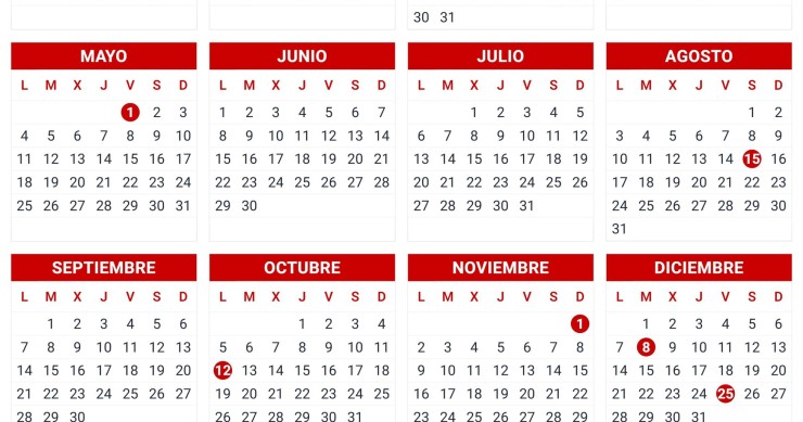 Archivo - Calendario laboral en España. En 2026 serán fiesta en toda España el jueves 1 de enero (Año Nuevo), el martes 6 de enero (Epifanía del Señor), el viernes 3 de abril (Viernes Santo), el viernes 1 de Mayo (Fiesta del Trabajo), el sábado 15 de agos