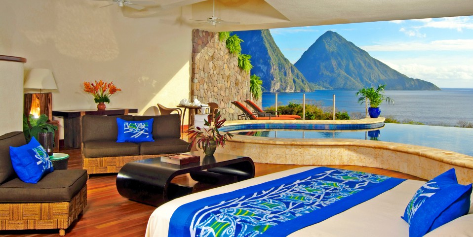 La habitación del hotel de lujo en el Caribe