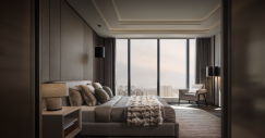 Dormitorio de diseño con grandes ventanales