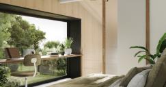 Dormitorio de las casas cabn.co con vistas al jardín