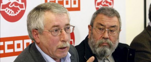 los secretarios generales sindicales Ignacio Fernández Toxo (CC.OO) y Cándido Méndez (UGT)
