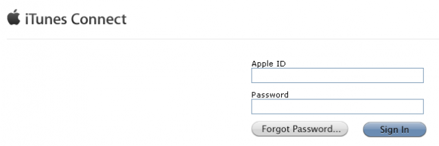 captura de pantalla de la página de acceso a itunes connect