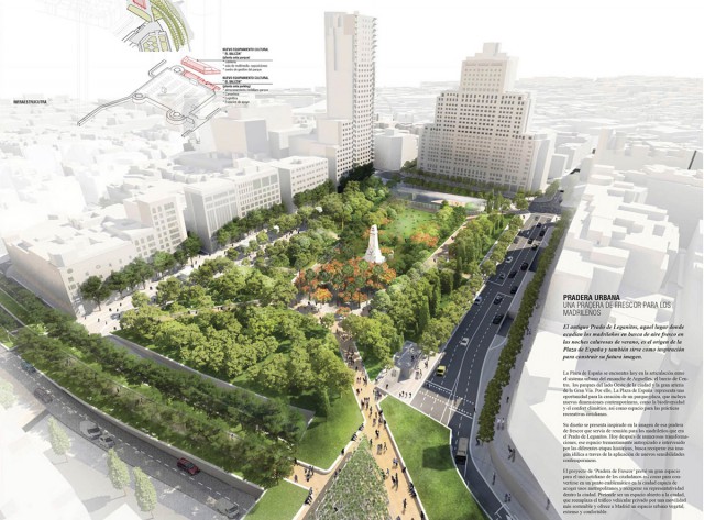 Proyecto de remodelación Plaza de España. Diseño 'Pradera Urbana'