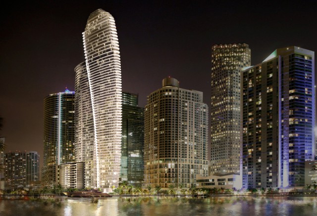 Representación nocturna del futuro complejo residencial de Aston Martin. Fuente: astonmartin.com