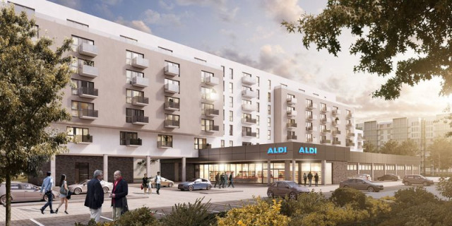Una representación de los apartamentos que Aldi construirá en el distrito berlinés de Lichtenberg / Aldi