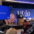 El alcalde de Barcelona, Jaume Collboni, durante su intervención en la cumbre U20 en Nueva York